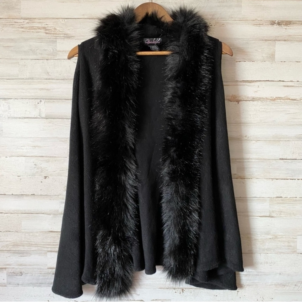 Chic Black Faux Fur Trim Cardigan